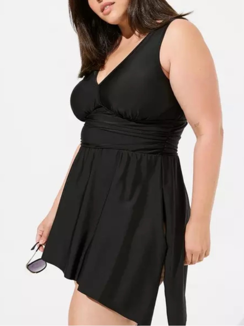 Torrid Wireless Short Asymmetrical Swim Dress with Brief in Black Size 4X